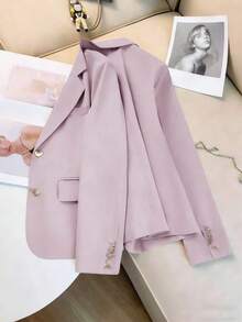 Blazer elegante de diseño con botones de unicolor para mujer talla grande, primavera - Púrpura malva - Ver 5