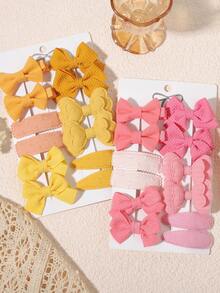 12pcs 2026 Bow & Heart Shaped Waffle Knit Hair Clips, Gentle Style Hair Accessories - Mixed color - View 8