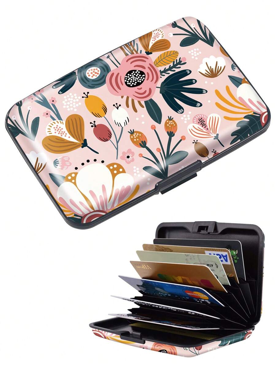 Ví đựng thẻ tín dụng mini dành cho nữ, ví cứng mỏng chống RFID đựng thẻ ID, ví du lịch, họa tiết lá mùa thu. - Nhiều màu - Xem 1