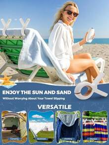 4pcs Thick Towel Clips, Thick Fabric Clips, Thick Plastic Clothesline Clips, Blanket Drying Clips, Windproof Sunshade Bedsheet Clips, Windproof Clothesline Clips, Beach Chair And Cruise Towel Clips, Outdoor Yard Towel Fixing Clips, Durable Waterproof Clips, Non-Slip Handles - Multicolor - View 6