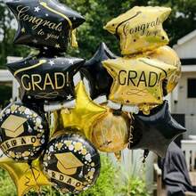 Graduation Balloon Set, Includes Black & Gold Graduation Cap Balloons, Pentagram Foil Balloons, Suitable For Graduation Ceremony, School Classroom Decoration - View 1