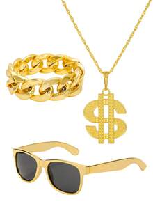 5件套 60年代 70年代 80年代 90年代 嘻哈太阳镜 + 手链 + 项链 嘻哈服装配饰 派对用品 说唱歌手 男女通用 嬉皮士 复古首饰 - 彩色 - 查看 10