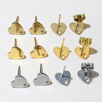 20pcs 8mm Heart Shape Stainless Steel Stud Earring Pins With Earring Stoppers DIY Earrings Jewelry Making Accessories
