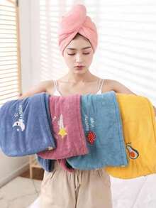 1pc Cute Embroidered Super Absorbent Microfiber Hair Towel, Quick-Drying Hair Cap With Buckle To Prevent Frizz, Suitable For Curly/Long Hair Shower, Perfect Gift For Travel, Halloween, Christmas And More. Also Ideal For Salons, Hotels, Sports, Home And Skincare - Other - View 4