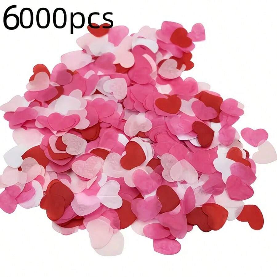 6000片心形纸屑，2.5厘米人造心形花瓣，适用于周年纪念、生日、婚礼、求婚、情人节 - 查看 1