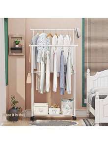 1 chiếc giá treo quần áo đôi có bánh xe, móc treo quần áo đa năng dùng trong phòng ngủ. - Nhiều màu - Xem 1