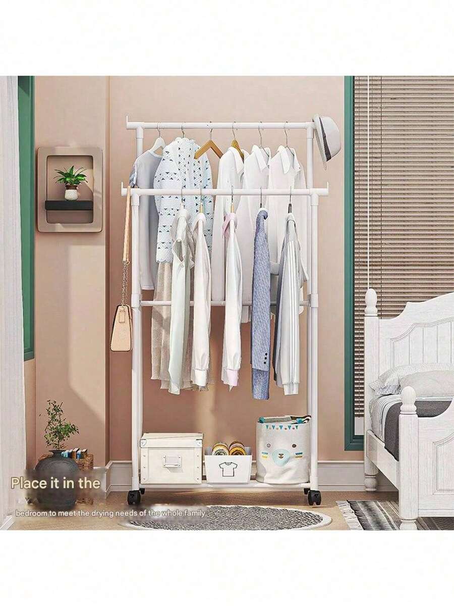 1 chiếc giá treo quần áo đôi có bánh xe, móc treo quần áo đa năng dùng trong phòng ngủ. - Nhiều màu - Xem 1