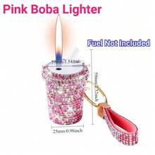 Pink Rhinestone Boba Lighter With Keychain, Cute Refillable Butane Lighter (Fuel Not Included), Sparkly Bubble Tea Shaped Gas Lighter With Adjustable Flame, Aesthetic Pink Gift For Women - 查看 5