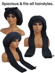 2-In-1 Adjustable Satin Bonnet With TieLong Satin Sleep Cap For Long Hair/Braids,Soft Satin Hair Bonnet With Button Night Hair Cover For Curly Hair - A - View 4