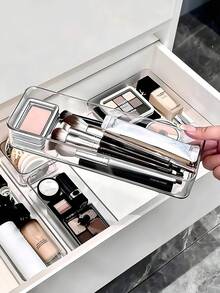 1/4/7 piezas Cajas organizadoras de cajón transparentes y claras, contenedores de almacenamiento de artículos pequeños minimalistas, soporte para herramientas de maquillaje y cosméticos, solución de organización de escritorio apilable para dormitorio, baño y cocina - Multicolor - Ver 6