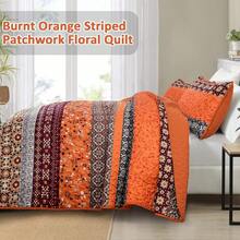 3 Pieces Burnt Orange Soft Striped Bedspread Quilted Coverlet Set Double Queen King Size Boho Bedding Sets (1 Quilt + 2 Pillow Cases), Fashion Floral Plaid Boho Design, Fresh & Minimalist, Comfortable Soft Breathable, Suitable For Wedding Items, Valentines Day Home Bed Room Decor, Mothers Day Gift, All Season - 橘色 - 查看 5