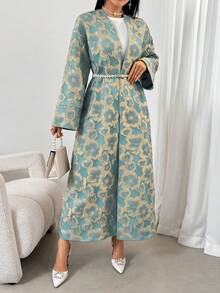 Áo choàng Abaya dáng rộng, thanh lịch, chất liệu jacquard, kiểu Ả Rập dành cho nữ. - Màu xanh lam - Xem 5