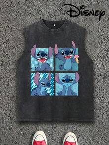 Disney Lilo & Stitch 4-Panel Stitch Moods Graphic Sleeveless T-Shirt, Vintage Washed Muscle Tank Top, Stitch Fans Gift Casual Top For Men/Women - màu đen - Xem 1