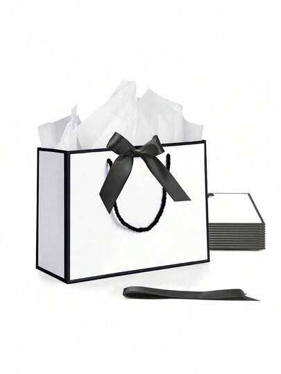 Bộ 4 món quà tặng, gồm 1 túi quà, 1 giấy lụa, 1 thiệp có ruy băng, 1 túi xách có quai, 1 túi trang trí nơ, thích hợp cho bé gái, đám cưới, tiệc tùng, Giáng sinh, Lễ Tạ ơn, Năm mới, sinh nhật, Ngày Valentine, phù dâu, họp mặt bạn gái.