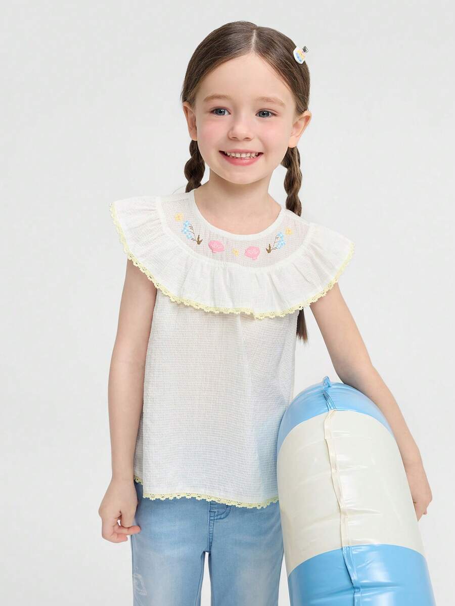 Balabala Áo thun hoạt hình mùa hè cho bé gái 2026, áo tay ngắn bằng cotton mềm mại, họa tiết dễ thương, nhẹ nhàng, thích hợp mặc hàng ngày. - Trắng đục - Xem 1