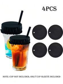 Bộ 4/1 cái ống bọc cốc uống nước tái sử dụng có lỗ cắm ống hút, bảo vệ cốc đựng đồ uống, giá đỡ cốc cho quán bar, câu lạc bộ, tiệc tùng để ngăn các vật dụng không mong muốn rơi vào cốc. - Nhiều màu - Xem 12