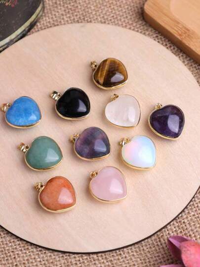 1pc Gold Color Natural Crystal Stone Charms Pendant Heart Shape Pendant For DIY Bracelet Jewelry Making Accessoriess Rock Crystal Clear Quartz Black Obsidian Rose Quartz Luxury Jewelry Findings X391