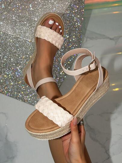 Giày sandal nữ màu mơ thời trang, đế dày, dệt từ dây gai dầu, kiểu dáng thường ngày, phong cách bohemian, retro, đế bằng vải bố, quai ngang mắt cá chân, kiểu phương Tây, thích hợp cho các lễ hội âm nhạc, tiệc tùng, mùa xuân hè, lễ Phục sinh.