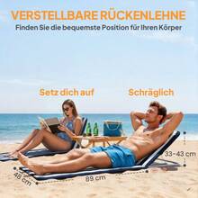 Folding Sun Lounger With Cushion, Garden Chair With Five-Way Adjustable Backrest And Blue Portable Carrying Case. - Blue - View 2