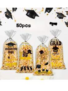 50 pièces Sacs cadeaux souvenirs de la saison de remise des diplômes, sacs d'emballage transparents minimalistes et pratiques, sacs décoratifs thème de remise des diplômes, convenant pour les souvenirs de cérémonie de remise des diplômes, emballage de cadeaux commémoratifs du campus, stockage de petits cadeaux commémoratifs de réunion de camarades de classe, sacs décoratifs pratiques de la saison de remise des diplômes, sacs de rangement portables universels pour les fêtes et célébrations - Plusieurs styles - Voir 6
