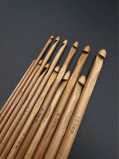 12pcs Natural Bamboo Crochet Hook Set, 3.0-10.0mm Sizes, 15cm Smooth Bamboo Crochet Hooks, Suitable For Crocheting, Doll Making, Father's Day Gifts, Handicraft Projects And Christmas Supplies