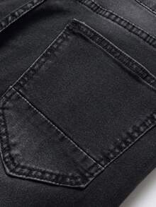 Men's Distressed Stretch Skinny Jeans, Casual Streetwear Slim Fit Pants, Grunge - Black - View 4