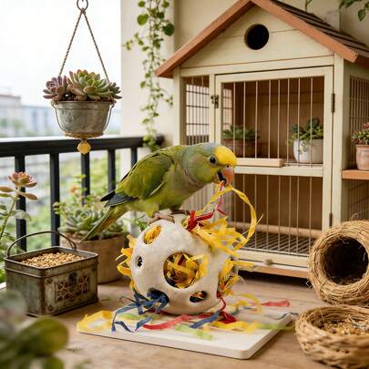 1 Quả bóng gặm giảm căng thẳng cho vẹt, đặc biệt dành cho vẹt đuôi dài và vẹt mào, làm từ giấy vụn dễ xé, đồ chơi giúp chim giảm buồn chán, đồ chơi gặm cho chim, đồ chơi giáo dục cho chim, phụ kiện lồng chim