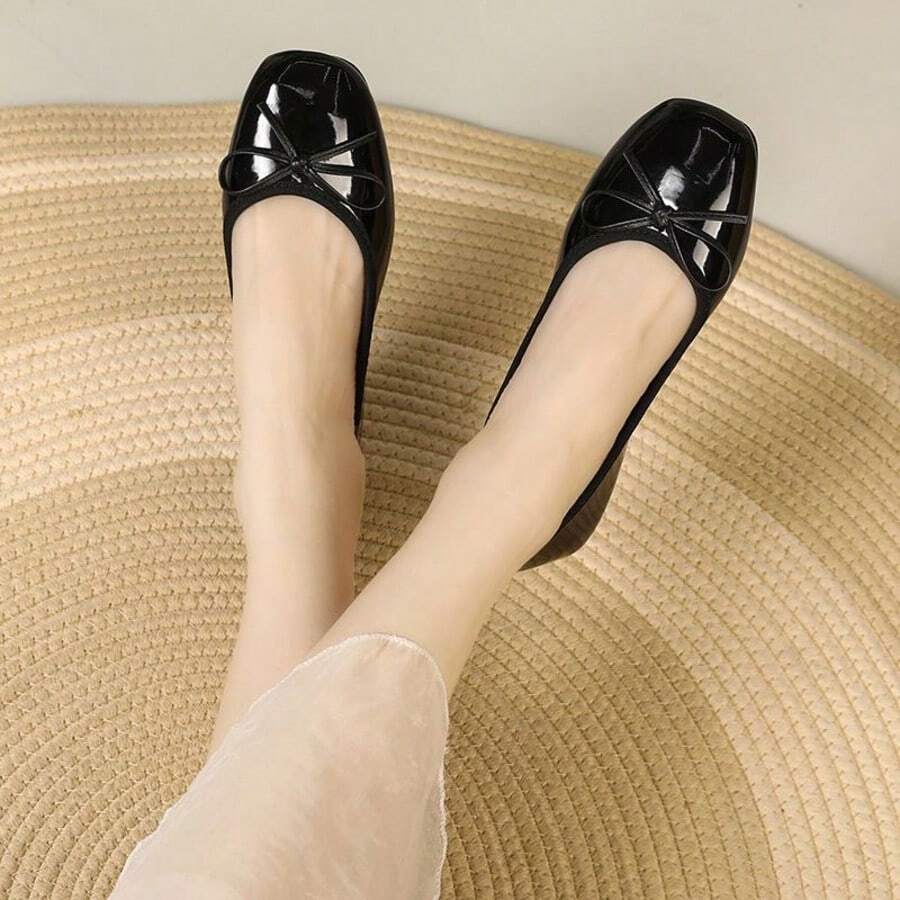 2025 Latest Women Flat Round Toe Bow Tie Shoes, Fashion & Comfortable, Easy To Wear. Suitable For University, School, Casual, Party And Dance Occasions. This Shoe Features Multi-Color Design With Flat Sole.,Ballet Flats - 黑色 - 查看 1