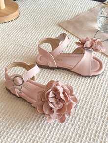 1 Pair Fashionable & Versatile Fairy-Style Flat Sandals With Anti-Slip Function, Decorated With Large Floral Design, Essential For Girls, Suitable For Summer Wear - Pink - View 4