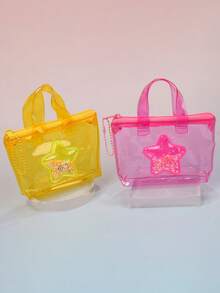 1pc Women's Transparent Mini Handbag, Jelly Bag, Fashion Starry Liquid Glitter Mini Tote Bag, PVC Material Purse, Transparent Wallet, Suitable For Vacation & Outings, With Pearl Chain For Easy Carrying, Can Be Used As Mini Handbag, Cosmetic Bag, Lipstick Organizer. Suitable As Gift For Family & Friends, For Shopping, Vacation, Travel, Birthday, Mother's Day - Multicolor - View 6
