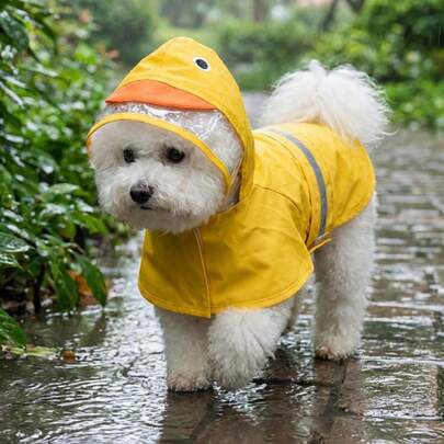 PETSIN Hooded Waterproof Dog Rain Coat With Transparent Visor And Reflective Strips, Cute Duck, Frog, Shark Designs, Suitable For Outdoor Walking And Rainy Days