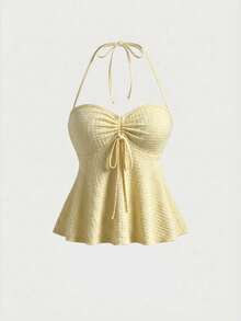 Women's Summer Bohemian Style Yellow Knit Camisole Top - Light Yellow - View 1