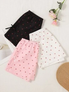 3pcs/Set Spring/Summer New Sweet Girl Style Strawberry Print Pajama Pants With Bow, Women Loose Comfy Sleepwear - Multicolor - View 3