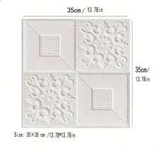 10/20pcs White Patterned Wallpaper, Self-Adhesive 3D Foam Wall Stickers, Bedroom Living Room Decor, Waterproof Anti-Moisture Kitchen Wallpaper - 35*35cm - View 3
