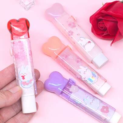 1pc Random Color / 4pcs Mixed Colors Stretchy Heart-Shaped Erasers, Ice Cream & Jelly Colors, PVC Erasers