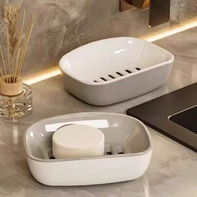 Hộp đựng xà phòng thoát nước hai lớp dễ vệ sinh, giữ xà phòng khô ráo, đáy chống trượt, giá đựng xà phòng thoát nước dùng trong nhà tắm.
