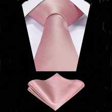 1 Set Men Solid Color 8cm Necktie And Pocket Square Set, Satin Tie And Handkerchief Set, Business Necktie And Pocket Square Men Necktie - Dusty Pink - View 1