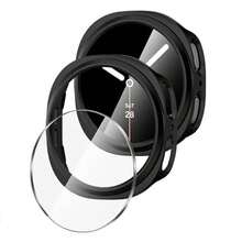 适用于 Galaxy Watch 8/7 44mm/40mm Ultra/47mm Classic/46mm 的 2 片装屏幕保护膜 + 保护壳，Galaxy Watch 8/7 配件，硬质边框保护壳 + 钢化玻璃膜 - 黑色 - 查看 8