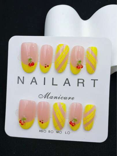 10 piezas de calcomanías de uñas hechas a mano, forma de almendra amarilla, estilo de manicura francesa con fragancia, calcomanías de arte de uñas para Año Nuevo, Día de San Valentín, uñas de gel UV, verano, arte de uñas portátil, diseño elegante, estilo francés de alta gama, esmalte de gel, brillo, efecto de ojo de gato, brillo metálico, uñas postizas de cobertura completa