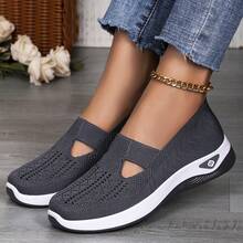 2025 Autumn/Winter New Women's Casual Sports Shoes, Wear-Resistant And Non-Slip Slip-On Women's Flat Shoes, Suitable For Indoor Gym, Office Work, Kitchen Work, Nursing Women's Loafers, Hiking, Outdoor Climbing, Christmas Gifts, Mother Shoes, Mother Shoes, Women's Shoes - 灰色 - 查看 3