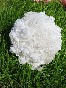1pc - Simulated Hand-Held Flowers, Creatively Designed Ribbon Rose Bouquets, Bridal And Bridesmaid Hand-Held Bouquets, Elegant Wedding Decorations, Wedding Gifts - Multicolor - View 5