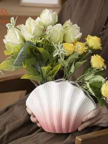 Modern Shell Vase For Home Decor – Elegant White Flower Vase With Fluted Texture, Perfect For Living Room, Bedroom, Office, Table Centerpiece, Wedding, Boho & Minimalist Style, Single Piece - A - View 9