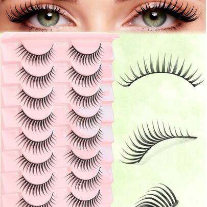 10 Pairs Anime Inspired Wet Look False Eyelashes, Enlarges Eyes, Reusable For Dates, Travel