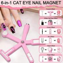 Pink 3D Heart Nail Art Magnet, 9-In-1 Cat Eye Magnet, Double Line & Moon Snake Pattern, Flower & French Nail Art Design, Multi-Effect UV Gel Tool, Suitable For Home, Nail Salon, DIY, Christmas, Valentine's Day, Mother's Day Gift, Suitable For Beginners, Nail Artists, DIY Enthusiasts, Women - Pink - View 9
