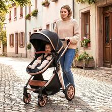 High Landscape Baby Stroller, Portable Folding Bidirectional Shock-Absorbing Stroller That Can Sit And Lie Down - Black - View 3