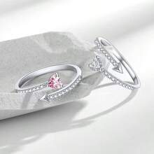 1 Chiếc nhẫn đôi bằng bạc Sterling mới, kiểu dáng thời trang, đính đá Zirconia hình trái tim, phong cách Ins Niche, sang trọng, cao cấp. - chiếc nhẫn tình yêu - Xem 2