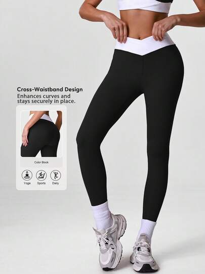 Sodalemon Quần legging tập luyện nữ phối màu tương phản, cạp chun, thích hợp cho tập thể dục, yoga, chạy bộ, tập gym và mặc thường ngày.