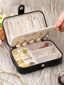 1pc PU Leather Travel Jewelry Storage Box, Portable Jewelry Organizer Box With Multiple Layers For Earrings, Rings, Necklaces, Makeup, Gifts For Women, Teachers - Multicolor - View 3