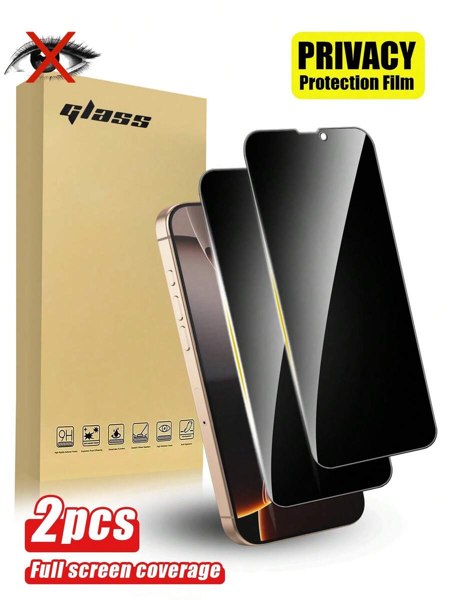 Bộ 2 miếng dán màn hình cường lực chống nhìn trộm, tương thích với các thiết bị Apple, chống trầy xước, chống va đập, lớp phủ chống dầu, cảm ứng mượt mà, phù hợp với các dòng máy Apple X/XR/11/12/13/14/15/16/16Plus/16Pro/16ProMax/16e/17/17 Air/17 Pro/17 Pro Max/17e.