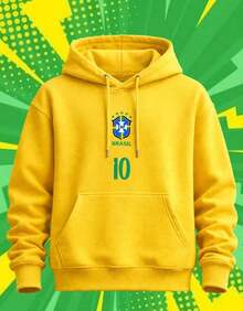 Brazil 10 Sweatshirt, Unisex Fan Jacket - Yellow - View 1